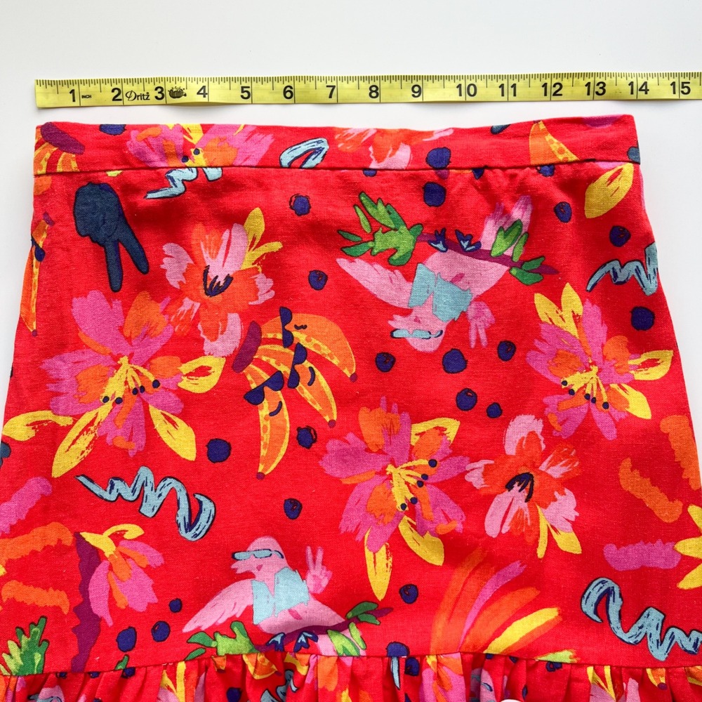 Maison d'Amelie Paris Linen Blend Tropical Tiered Midi Skirt Small Red Multi - Picture 9 of 13